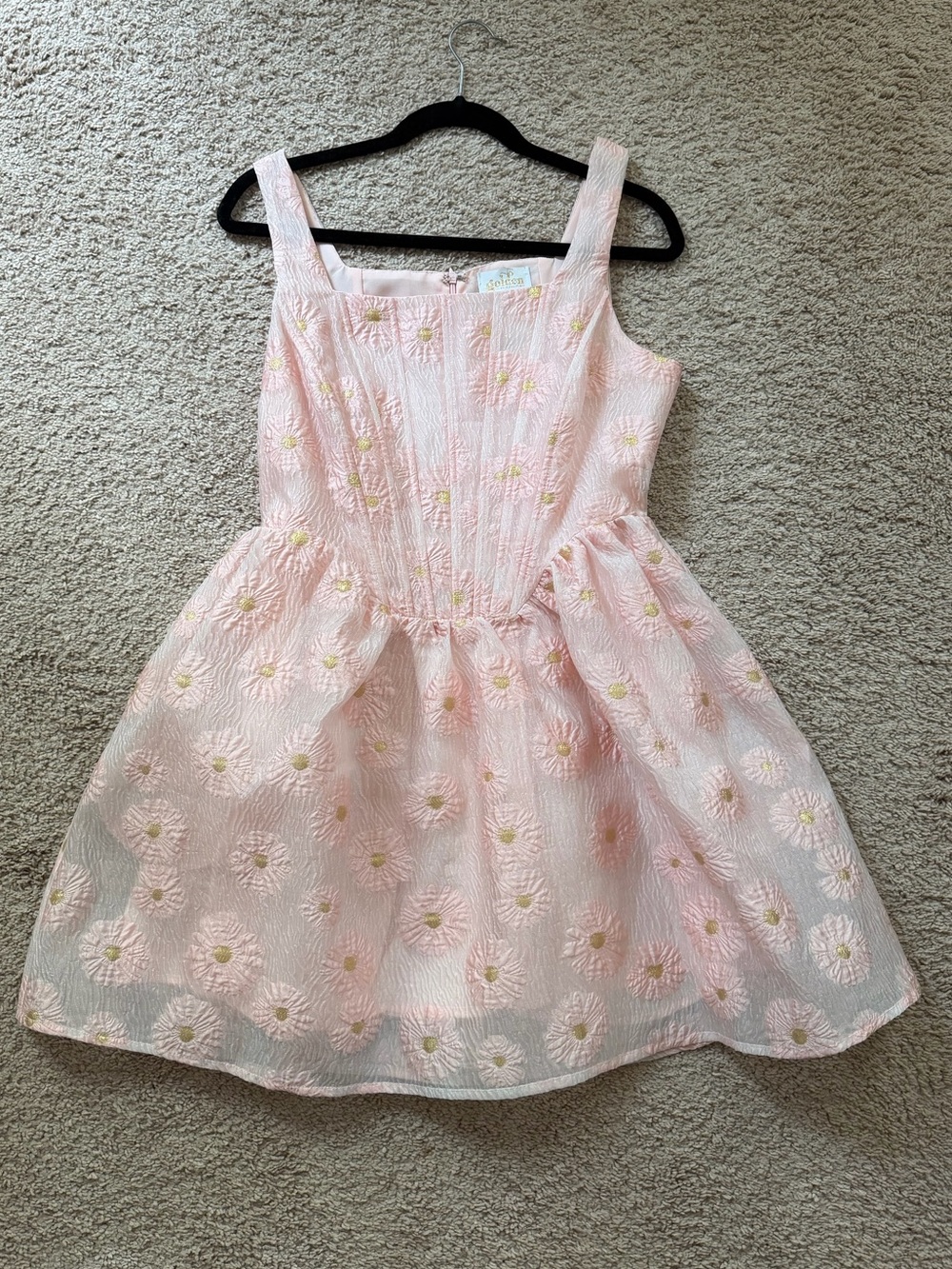 Baby pink floral embroidered corset cupcake style dress women’s large
